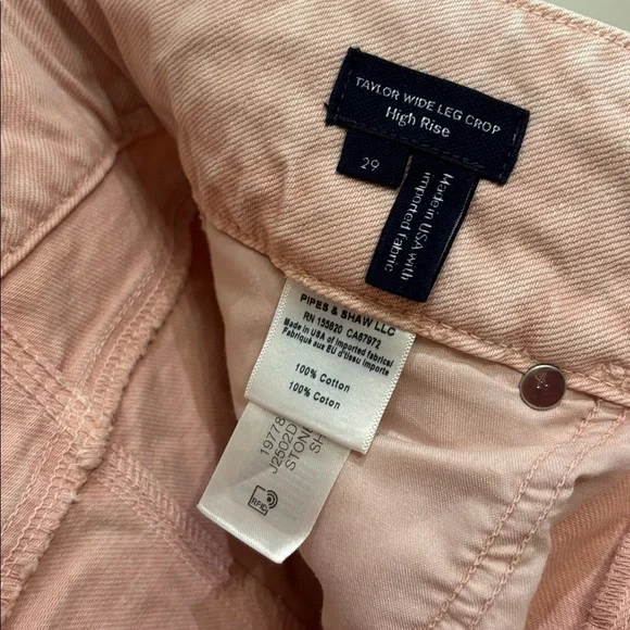 Taylor Cropped High Rise Wide Leg Jeans in Stoned Pink Shell size 29